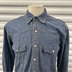 KE Denim Blue Casual Western Cowboy Rancher Yellowstone Button Down Shirt